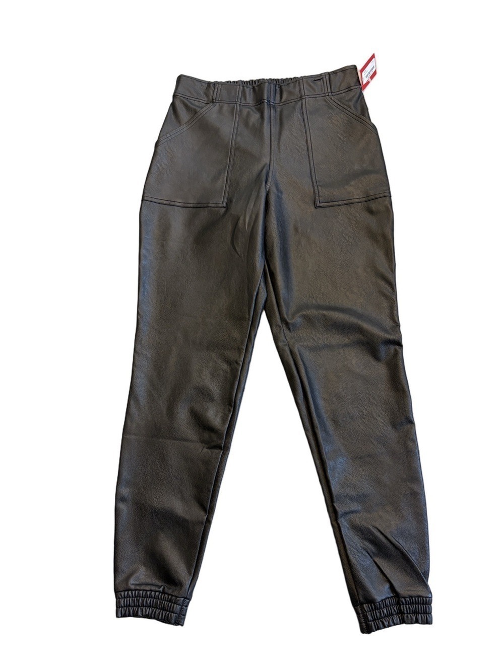 SPANX Black Faux Leather Joggers Sz L. Pockets sleek chic stylish NWT